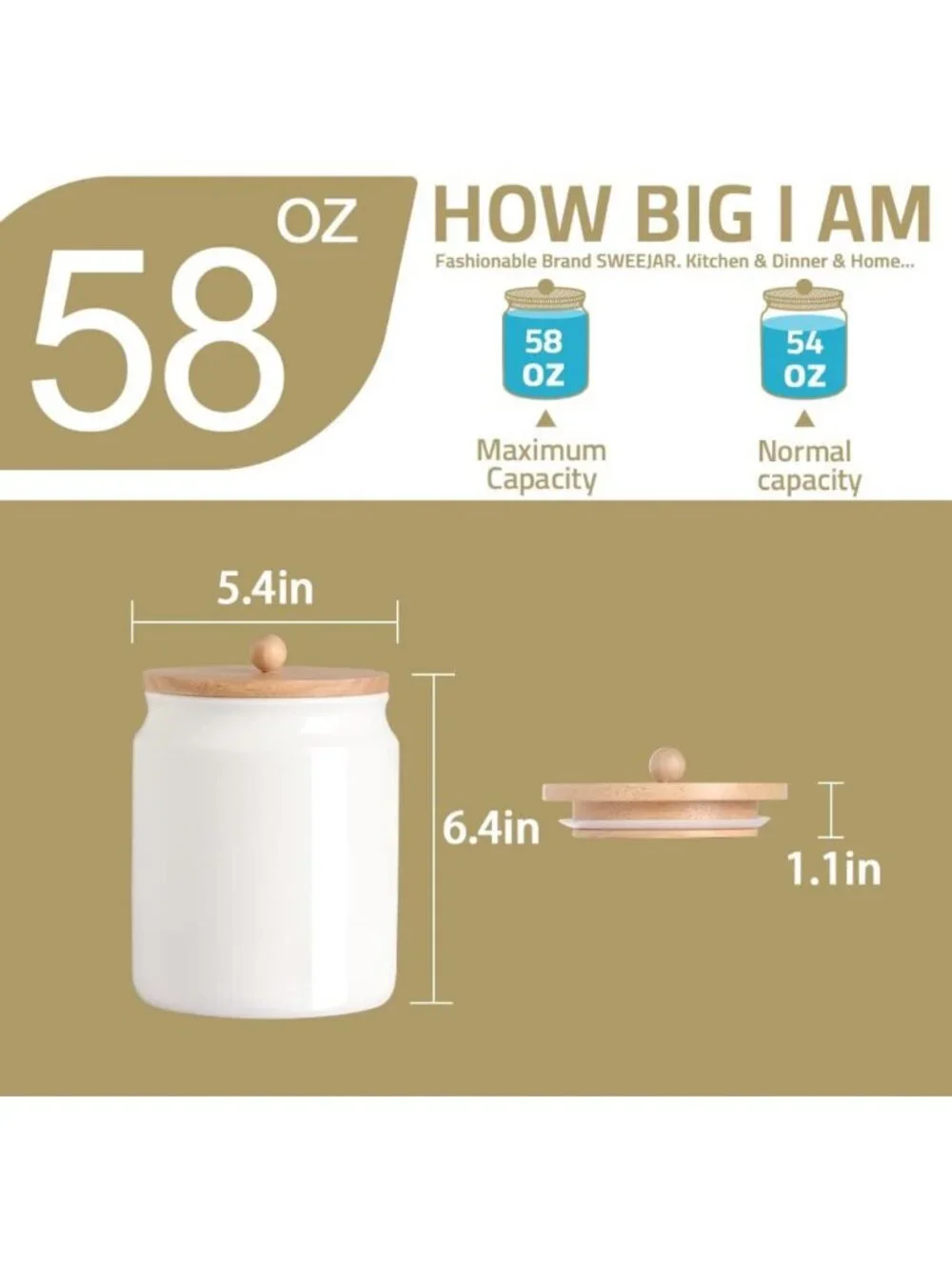 Airtight Ceramic Kitchen Canisters - 58oz Porcelain Food Storage Jars for